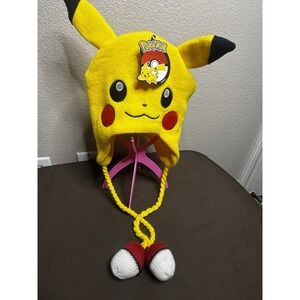 Adult Pokemon Pikachu Beanie Hat Knitted Cap Ears Pokeball Tassels